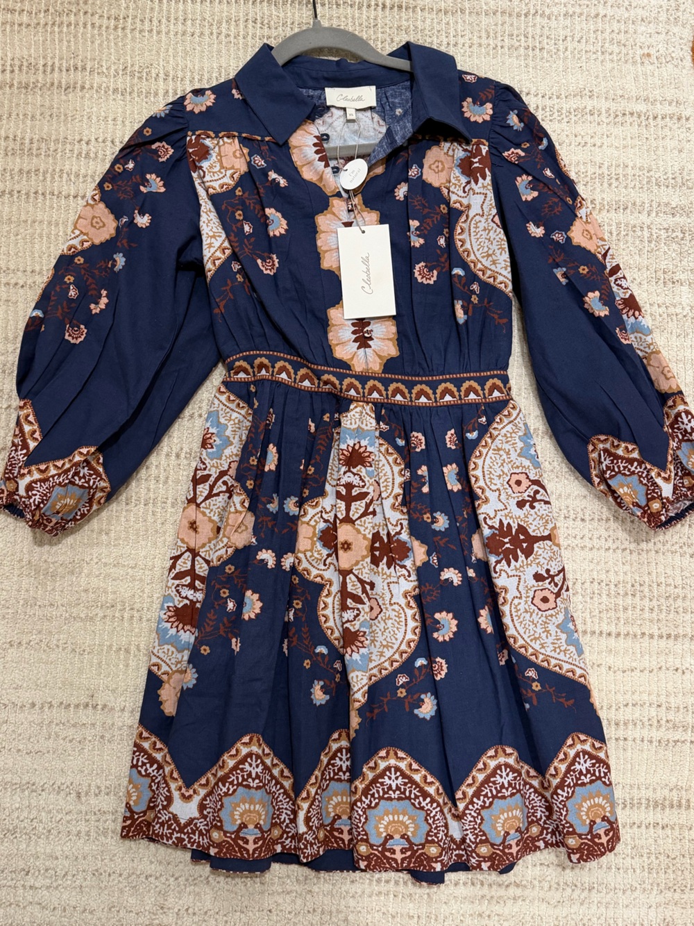 Cleobella Navy Floral Paisley Long-Sleeve Jumpsuit